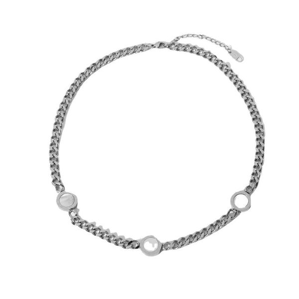 

chains stainless steel cuban chain double sided black white shell necklace for women choker fashion jewelry, Silver