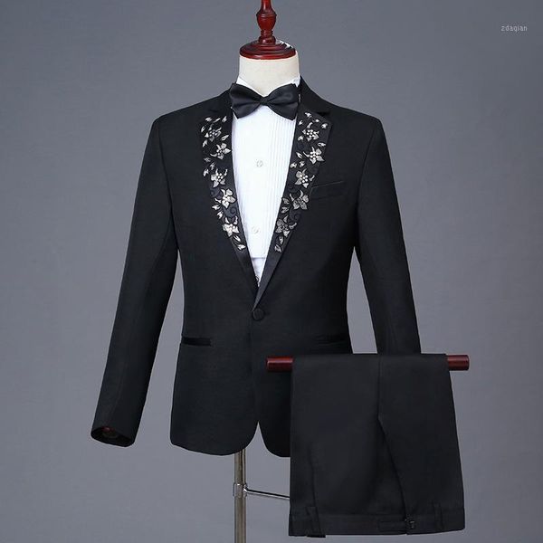 

men wedding suits slim fit 2 pieces tuxedo groom groomsman master of ceremonies host stage singer costume men's & blazers, White;black