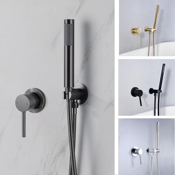

bathroom shower sets brass round handheld head brushed gold set wall mounted embedded mixer matte black bath kit