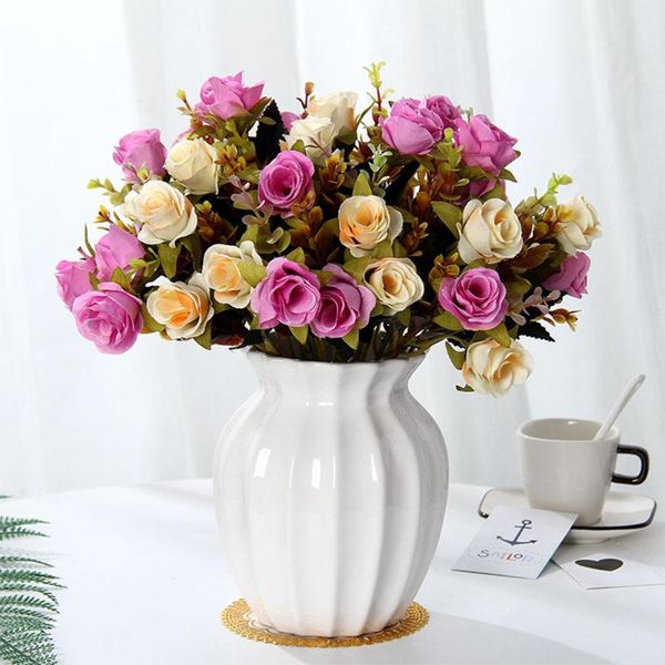 

bunch of 5 forks artificial rose silk flower bouquet home decoration for wedding valentines day gift decorative flowers & wreaths