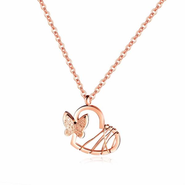 

chokers style sanded three-dimensional butterfly pendant titanium steel love rose gold women's necklace.gx1470, Golden;silver