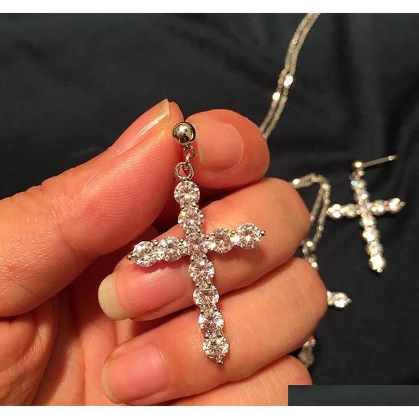 

vintage cross necklace earrings set tassel cross earrings diamond designer studs pendants women lu jllcai bdesybag, Black