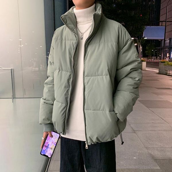 

men's jackets solid puffer stand collar jacket long sleeve pockets casual 2021 winter mens short coat zip-up simple puffers coats, Black;brown
