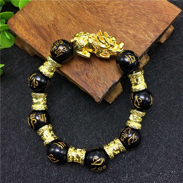

six character mantra gold plated bracelet, Black