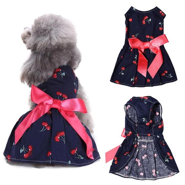 

dog apparel pet puppy cherry print dress clothes shirt soft breathable dresses costume supplies products sal