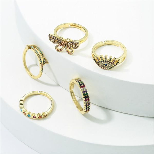 

wedding rings luxury crystal + zircon open ring for women girl gold color evil eye butterfly palm female jewelry, Slivery;golden