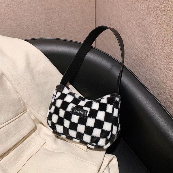 

evening bags fashion women shoulder creative lattice printed pattern underarm bag winter plush ladies handbags