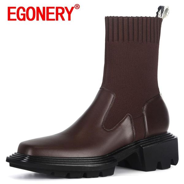 

boots egonery women winter leisure office lady ankle flat bottom shoes concise comfortable mature soft solid color square toe, Black