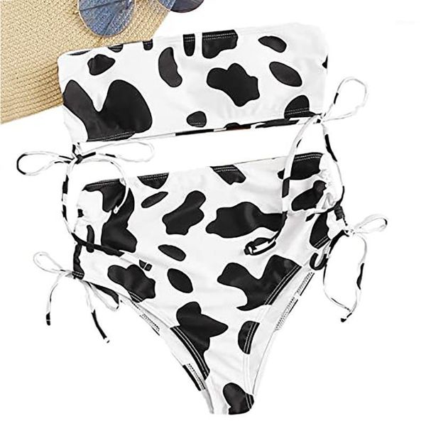 

women's swimwear women cow print bikini brazilian swimsuit off shoulder set two piece beachwear traje de baÃ±o femme #t1g, White;black