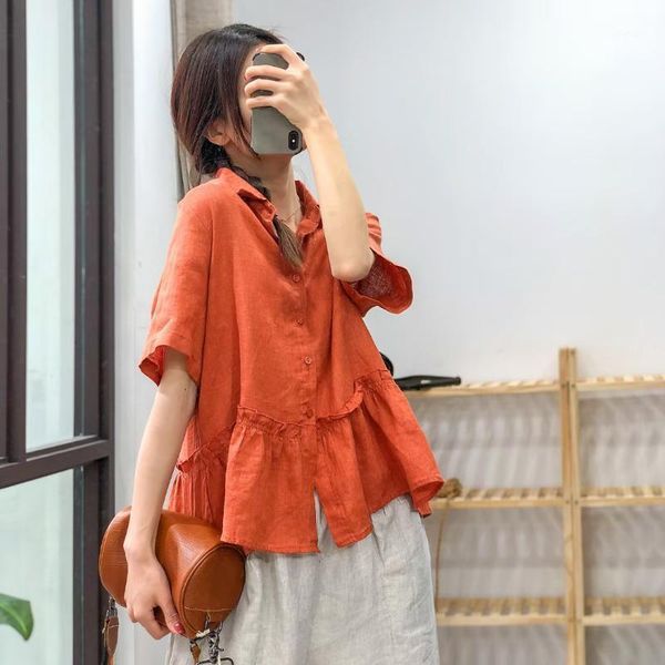 

women's blouses & shirts summer women shirt loose concise casual 2021 ladies cardigan short sleeve spliced vintage blouse, White
