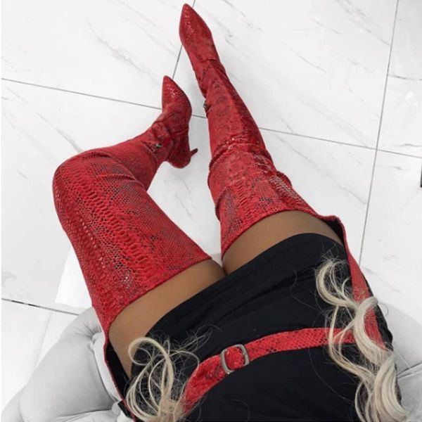 

boots women's snake belt thin high heeled simple fashion elastic super heel, Black