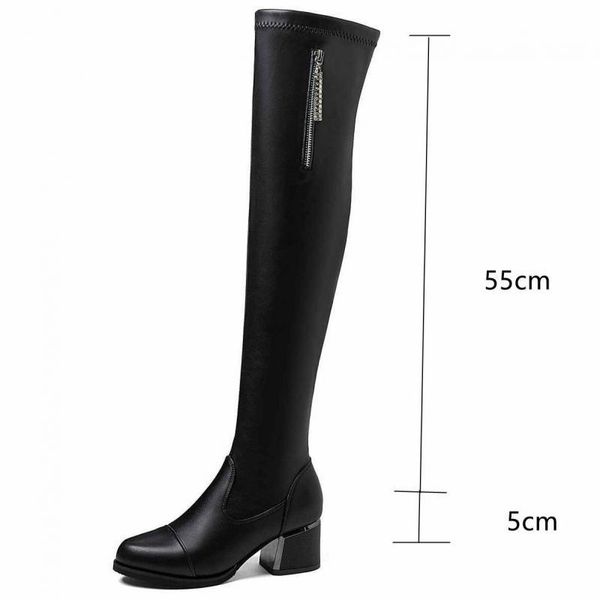 

boots women's over-the-knee boots, pu leather black round toe high heels, shoes