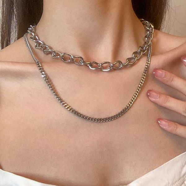 

chains shixin punk layered thick link chain necklace for women hip hop colorful cuban on neck 2021 jewelry gifts, Silver