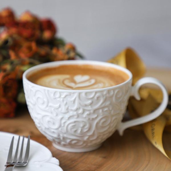 

mugs embossed white ceramic cup coffee household mug