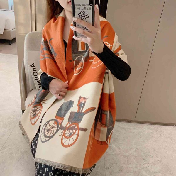 

2021 and winter new imitation cashmere thickened scarf female tassel air conditioning shawl warm bib carriage, Blue;gray