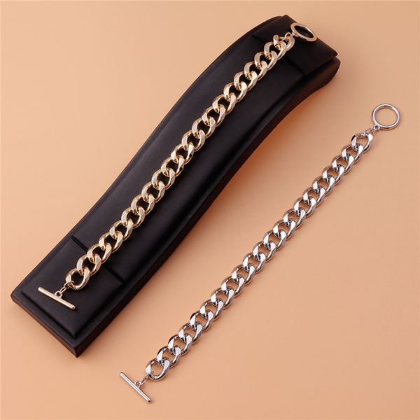 

2020 chain bracelet women's single button flat pressing chain multi layer bracelet two color tailless chain, Golden;silver