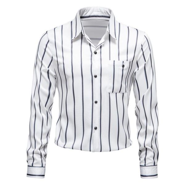 

men's casual shirts polyester cotton men fall winter striped printed pocket lapel collar long sleeve male shirt, White;black