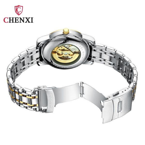 

wristwatches chenxi 8812 mesh hollow automatic mechanical men's watches waterproof steel band luminous business wristwatch clock male, Slivery;brown