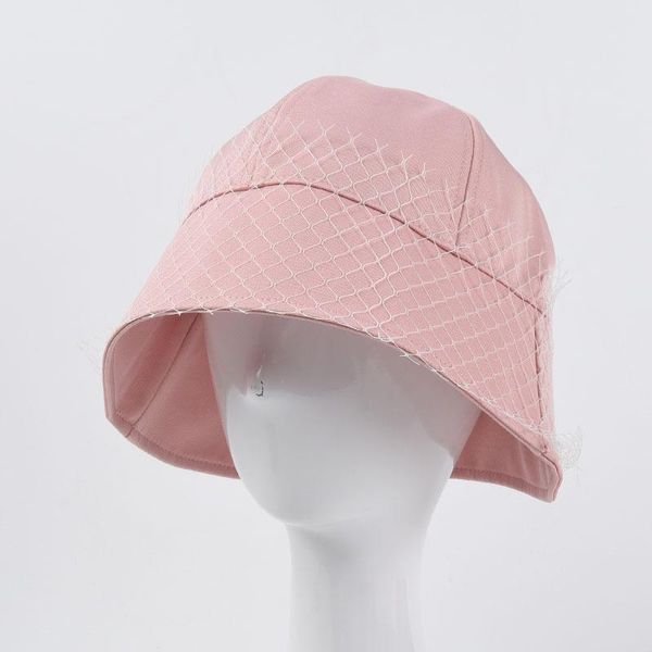 

wide brim hats fashion summer cute cotton mesh bucket hat women 2021 designer uv sun protection soft pocket pink gorras japanese streetwear, Blue;gray