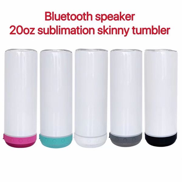 

20oz new straight sublimation skinny tumblers with bluetooth speaker blank white double wall 304 stainless steel insulated coffee mug b7