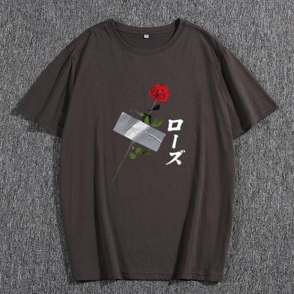 

men's t-shirts casual short sleeve t-shirt rose letter print fashion male summer daily streetwear regular graphic vintage o-neck tee, White;black