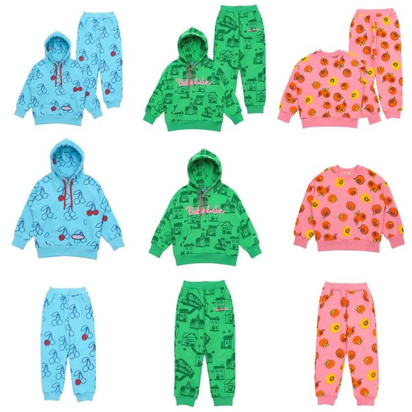 

clothing sets 2021 bebebe boys and girls green pink blue color matching sweater pants suit, White