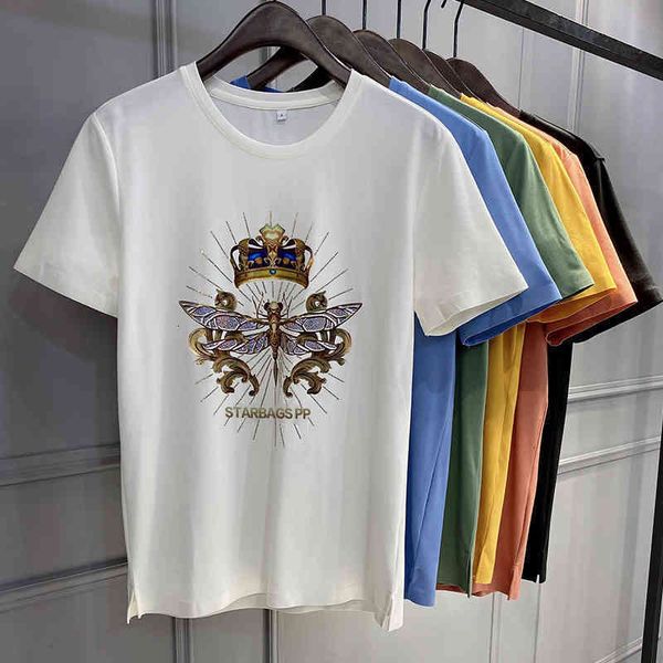 

men's t-shirts star bags pp skull original summer fashion collection men's diamond personality cool slim short sleeve t-shirt roun, White;black