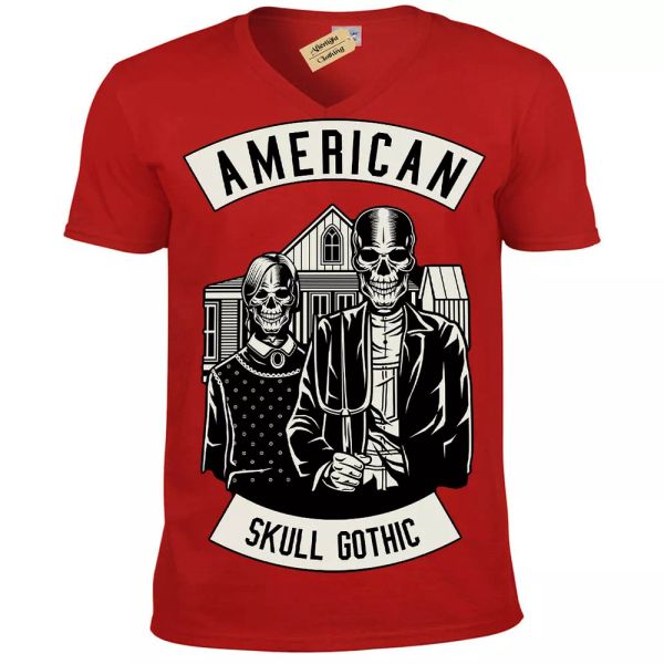 

americano calavera gÃ³tico camiseta eua hombre cuello en v, White;black