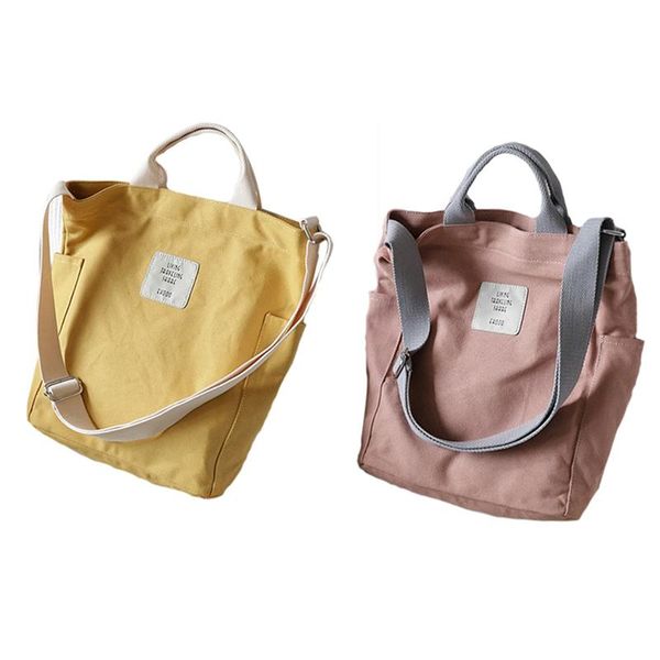 

cross body 2 pcs women fashion casual canvas multifunctional messenger bag ladies shoulder bags bookbag large shopping tote, pink & yel
