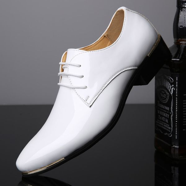 

men's leather sho patent casual busins white drs low heel fashion, Black