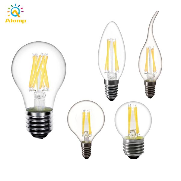 Luz da lâmpada do filamento LED 220V E27 E14 ST64 A60 G45 C35 Bulbos 4W 6W 8W Globo Vintage Luzes