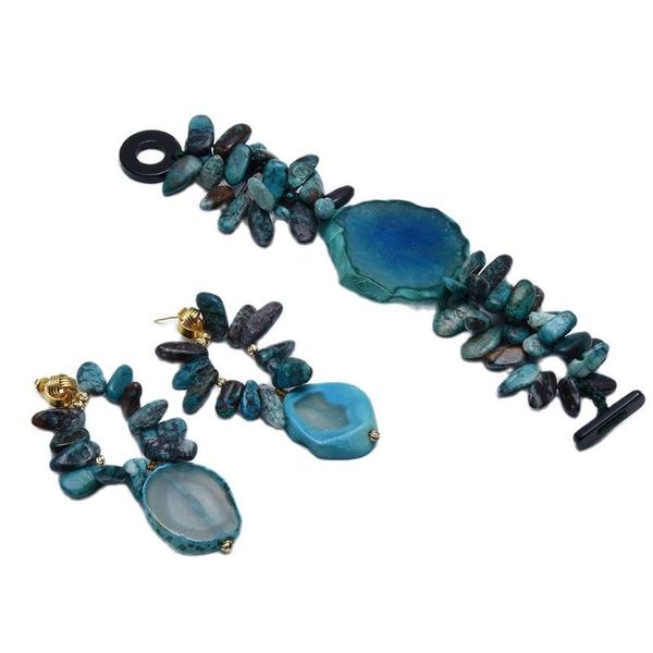 

earrings & necklace guaiguai jewelry natural chrysocolla drilled fancy jasper polished drusy agate bracelet sets handmade for women, Silver