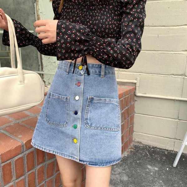 

summer korean ins design sense high waist denim skirt women show thin versatile student a-line fashion skirts, Black