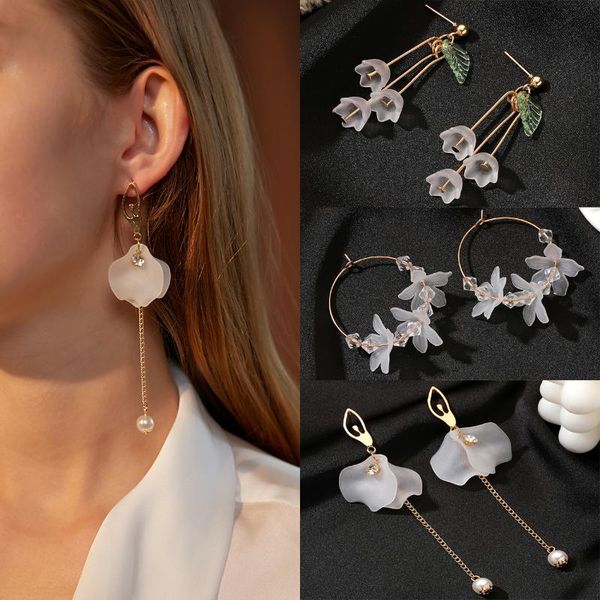 

dangle & chandelier flower earrings long tassel earring crystal pure ear pendant for women bridal jewelry gifts korean, Silver