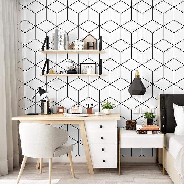 

nordic style wallpapers ins tv background black and white lattice geometric cube bedroom living room modern minimalist wallpaper