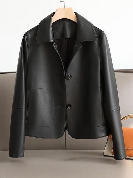 

women's jackets leather haining 2021 spring and autumn fashion black sheep jacket motorcycle coat, Black;brown