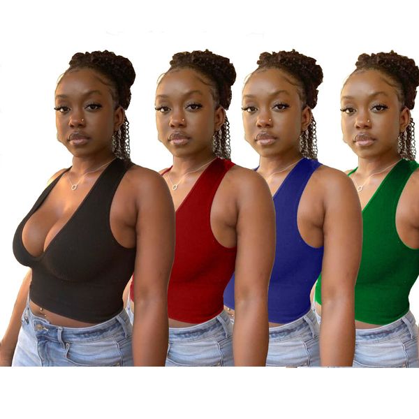 

women casual sleeveless t-shirt solid color clear face deep v-neck vest outdoorwear fashion ladies clothing, White
