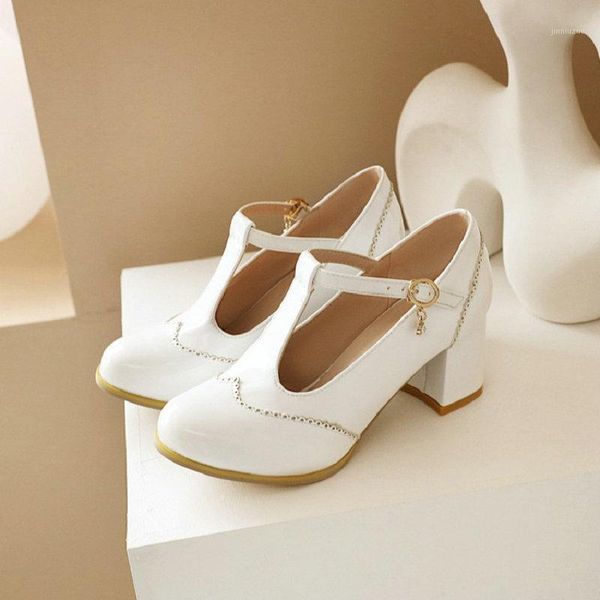 

dress shoes sianie tianie white black round toe block high heels t-strap office lady pumps brogue design women plus size 47 481