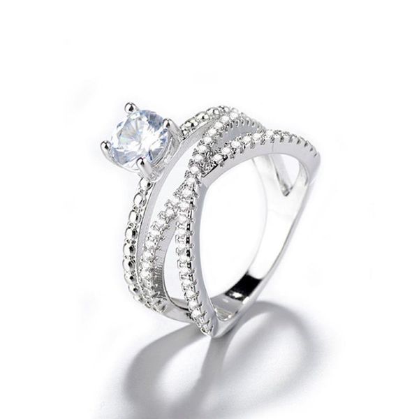 

wedding rings selling simple and creative women's hearts arrows double-wound round zircon cross ring whole sale, Slivery;golden