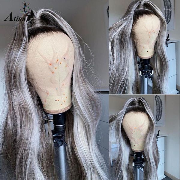

ombre gary highlight straight glueless lace front wig for black women 613 pre plucked hd transparent peruvian human hair 1801, Black;brown