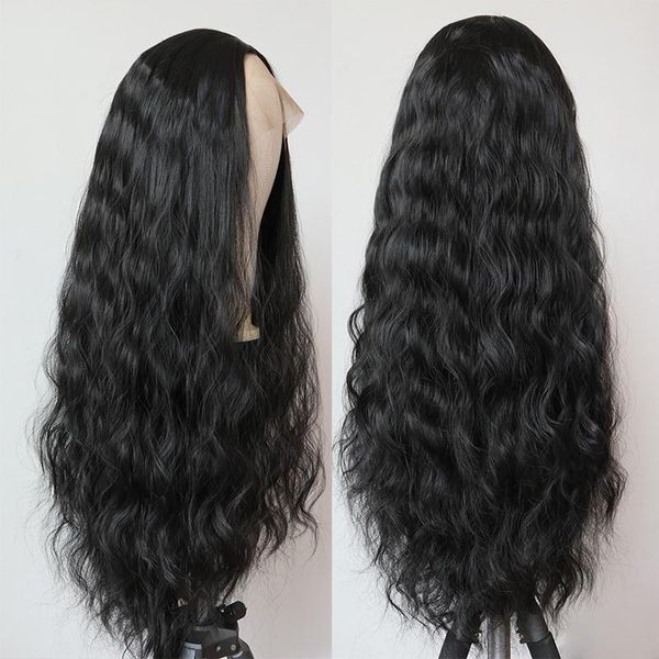 

synthetic wigs black deep wave lace for women daily wig heat resistant fiber hair natural