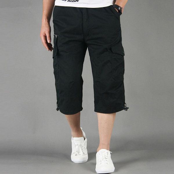 

men's shorts 5xl men summer casual cotton multi pockets breeches cropped trousers military camouflage long length cargo, White;black