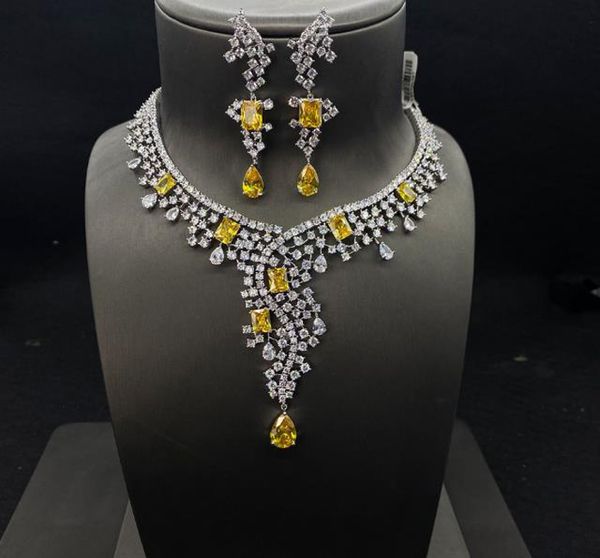 

designer fashion accessories party dinner dress jewelry necklace earring set colorful zircon sparkle birthday show jewelry gifts for women, White