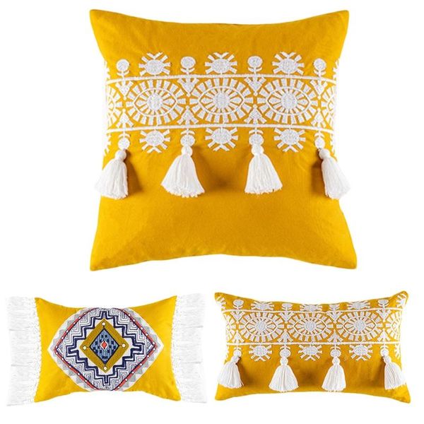 

cushion/decorative pillow boho ethnic throw cover with tassel cotton woven cushion tribal for living room bedroom bench couch