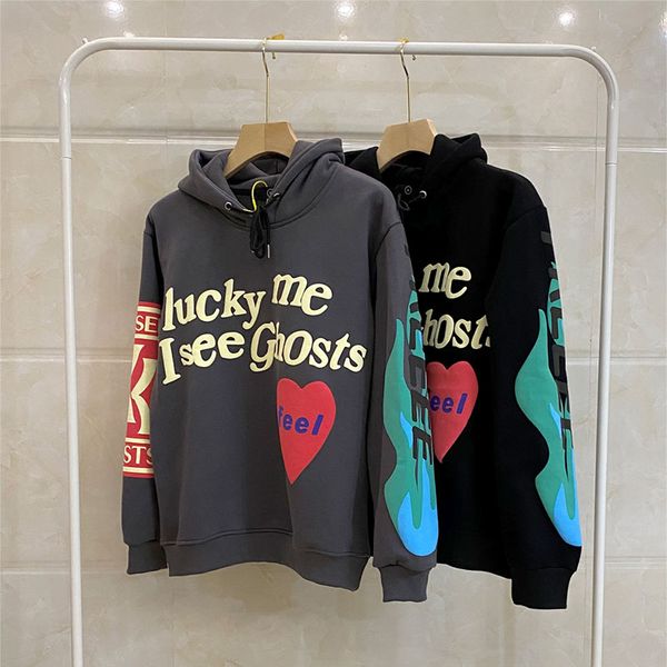 

men's hoodies & sweatshirts sweater with foam print 3d from kanye west, cotton jacket red heart ghost, Black