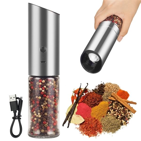 Moedor elétrico de sal e pimenta usb moinho recarregável Ajustável grossível Especiaria especiarias máquina de fresagem ferramenta de cozinha 210713