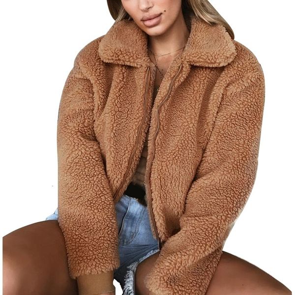 

Women's Jackets Autumn Winter Coats and Women Casual Solid Fleece Coat Plus Size Zipper Fashion Warm Female Outerwear Drop 4N6F, Black;brown