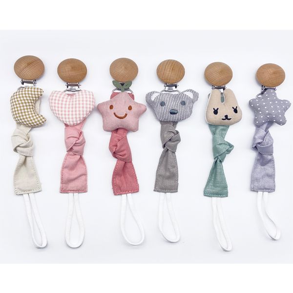 

dummy pacifier chain wooden clip with plush animal toys soother nipples holder newborn toy baby shower gift feeding accessory