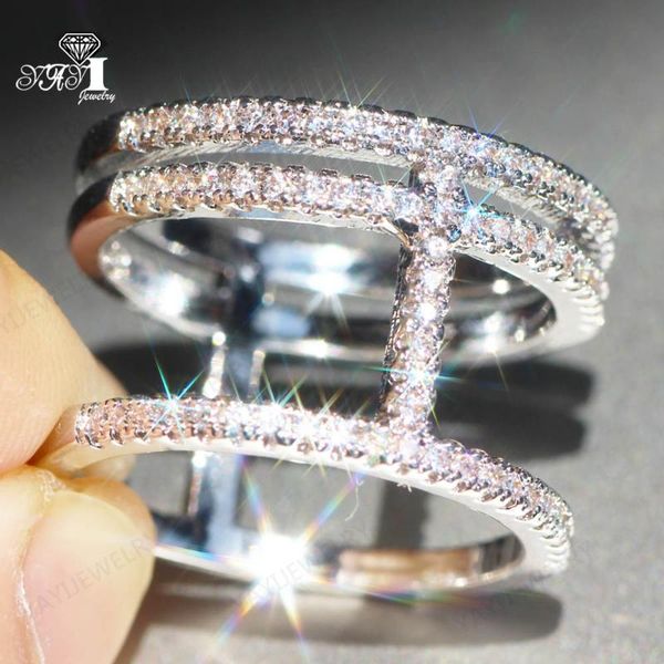 

wedding rings yayi jewelry fashion princess cut 7.2ct white zircon silver color engagement lover party 1182, Slivery;golden