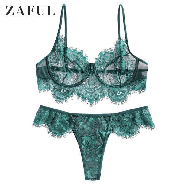 

bras sets zaful lace underwire sheer hollow out lingerie set for women full cup back closure adjusted-straps female sexy, Red;black